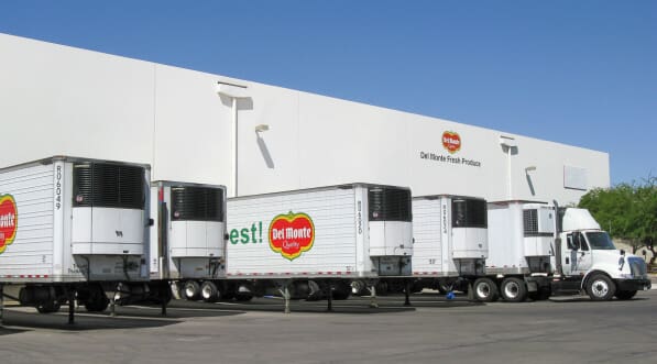 Del monte trucks parked on their warehouse